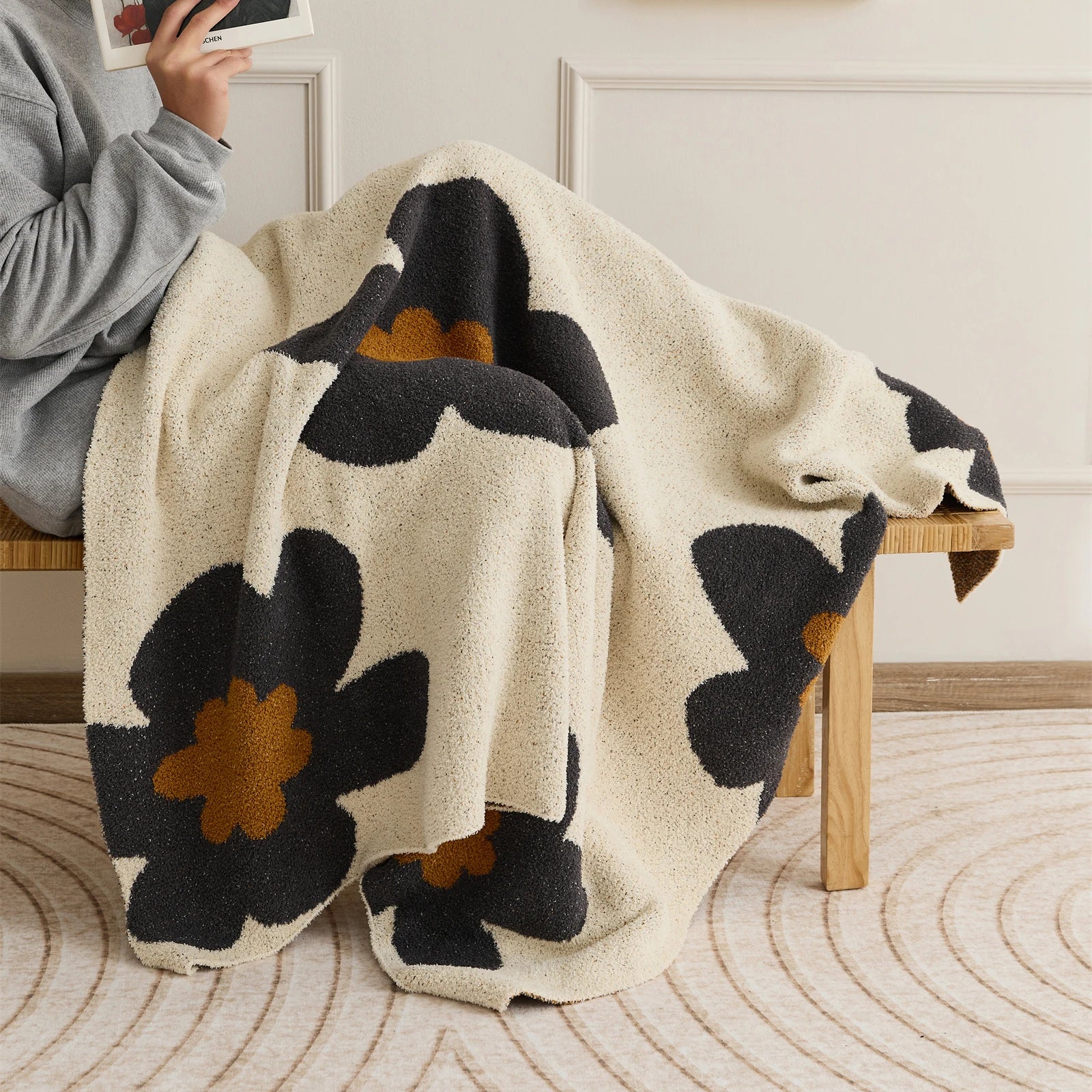 Scandinavian Flower Throw Blanket